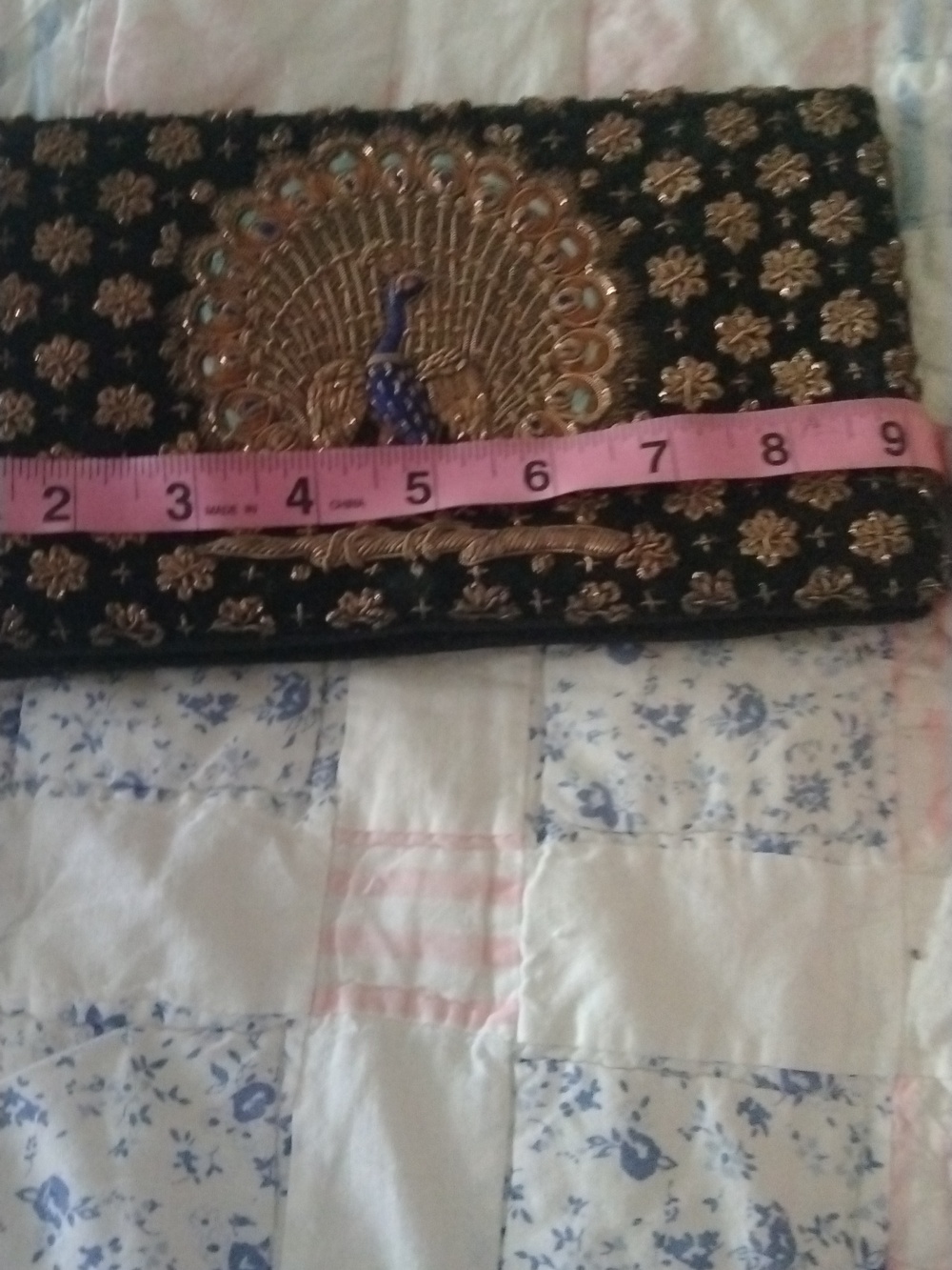 1940s Embroidered Peacock Evening Clutch - Black And Gold From India - Picture 7 of 8